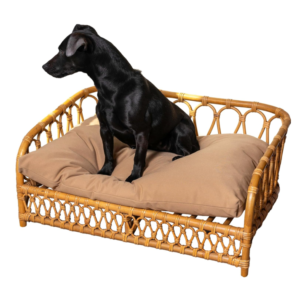 Bohemian Handwoven Rattan Dog Daybed with Machine-Washable Cushion, Natural
