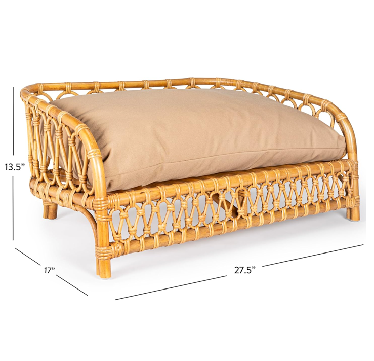 Bohemian Handwoven Rattan Dog Daybed with Machine-Washable Cushion, Natural - Image 2