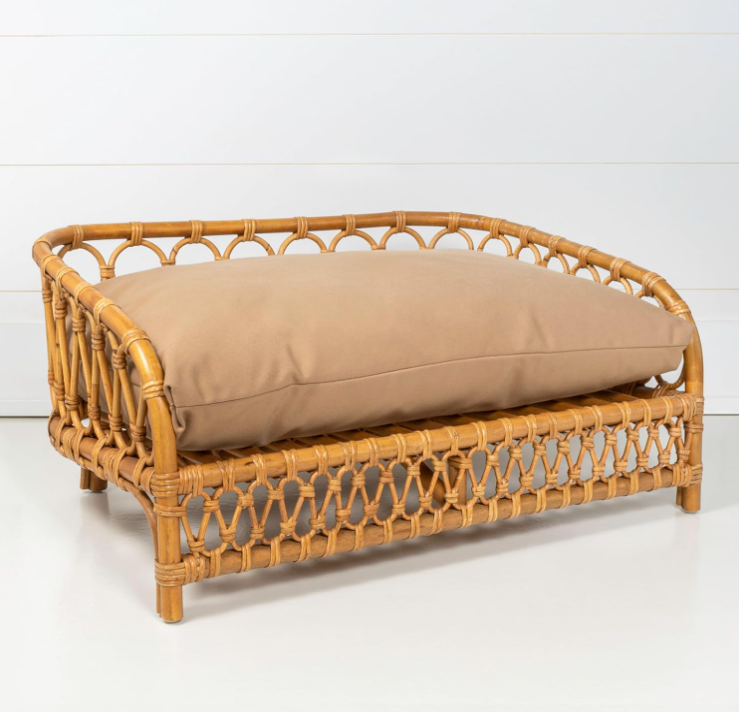 Bohemian Handwoven Rattan Dog Daybed with Machine-Washable Cushion, Natural - Image 3