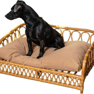 Bohemian Handwoven Rattan Dog Daybed with Machine-Washable Cushion, Natural